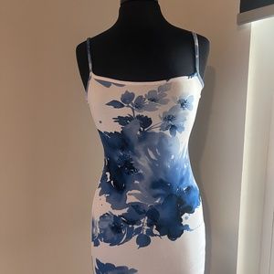 Blue & White Floral Bodycon Dress